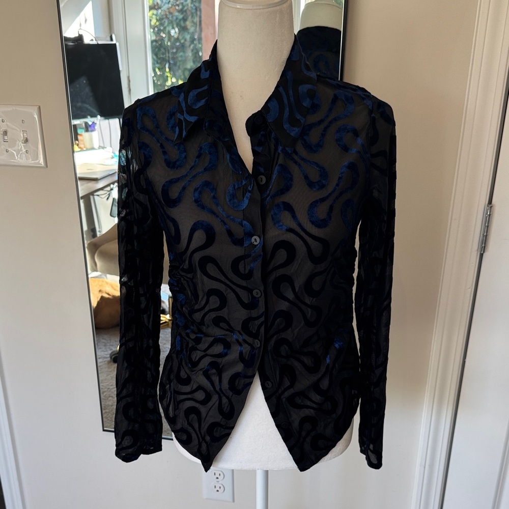 Velvet and sheet button front blouse